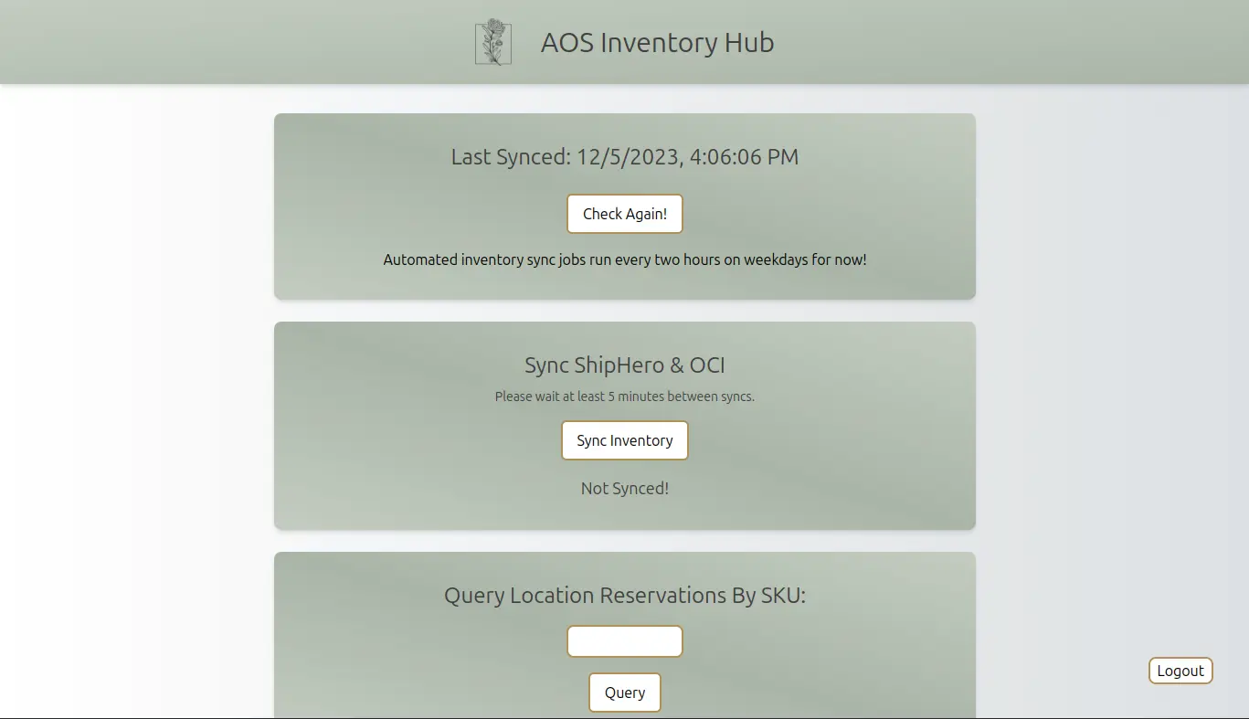 A screenshot of AOS Inventory Sync in action.