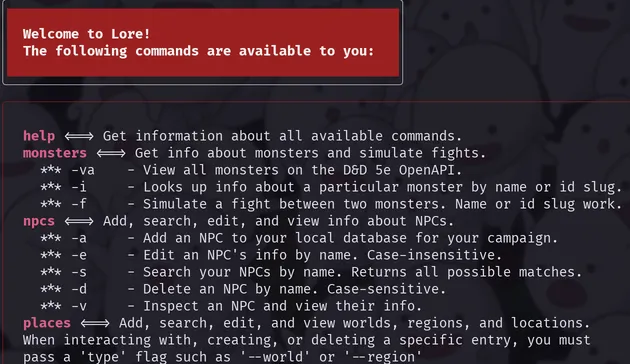 A screenshot of Lore CLI in action.